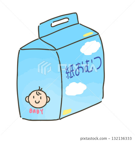 一次性尿布包裝的手繪插圖 一次性尿布包裝的手繪插圖 132136333