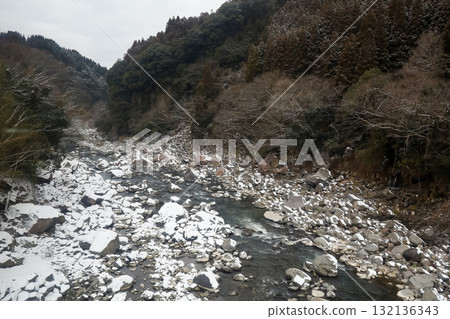 View of landscape Yufuin village in the winter after snow fall View of landscape Yufuin village in the winter after snow fall 132136343