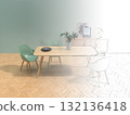簡單客廳和餐廳的逼真 3D 插圖，室內設計 132136418