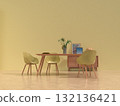 簡單客廳和餐廳的逼真 3D 插圖，室內設計 132136421