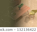 簡單客廳和餐廳的逼真 3D 插圖，室內設計 132136422