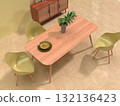 簡單客廳和餐廳的逼真 3D 插圖，室內設計 132136423