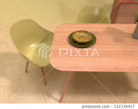 Photorealistic 3D illustration of a simple living room and dining room, interior design Photorealistic 3D illustration of a simple living room and dining room, interior design 132136427