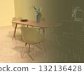 簡單客廳和餐廳的逼真 3D 插圖，室內設計 132136428