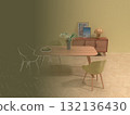 簡單客廳和餐廳的逼真 3D 插圖，室內設計 132136430