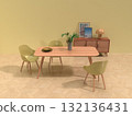 簡單客廳和餐廳的逼真 3D 插圖，室內設計 132136431
