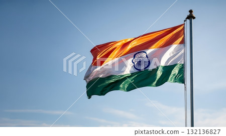 Celebrating Lithuanias independence day with the national flag waving proudly against a clear blue sky Celebrating Lithuanias independence day with the national flag waving proudly against a clear blue sky 132136827