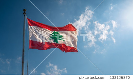 Celebrating Lithuanias independence day with the national flag waving proudly against a clear blue sky Celebrating Lithuanias independence day with the national flag waving proudly against a clear blue sky 132136870