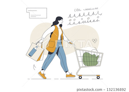 A woman shopping sustainably (eco bag, my own bottle) A woman shopping sustainably (eco bag, my own bottle) 132136892
