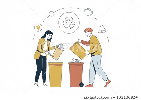 Family sorting trash Family sorting trash 132136924