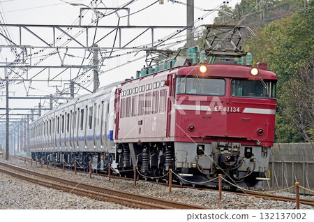 Takasaki Line, Honjo-Okabe, JR East, EF81-134 (Nagaoka) + E531 series, K555 formation (Katsuta) Takasaki Line, Honjo-Okabe, JR East, EF81-134 (Nagaoka) + E531 series, K555 formation (Katsuta) 132137002