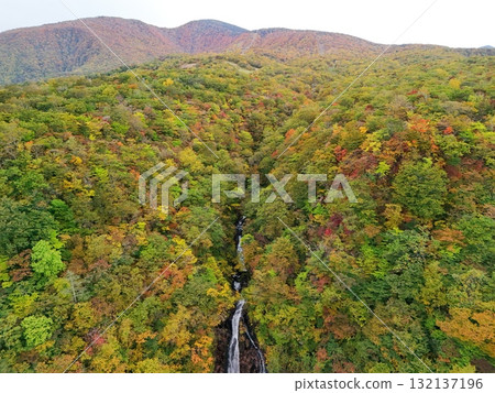 Aerial view of Sankai Falls in autumn 132137196