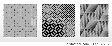 Geometric set of seamless black and gray patterns. Simple vector graphics Geometric set of seamless black and gray patterns. Simple vector graphics 132137237