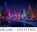 Illuminated snowfields and river at night 132137431