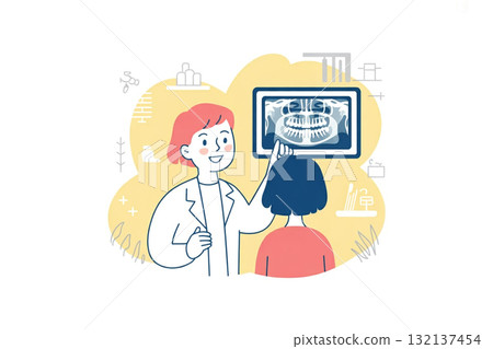 牙醫進行牙科 X 光檢查(數位 X 光診斷)的插圖 牙醫進行牙科 X 光檢查(數位 X 光診斷)的插圖 132137454