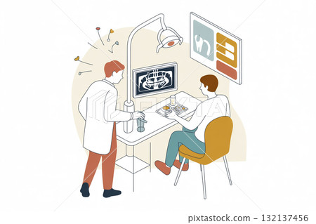 牙醫進行牙科 X 光檢查(數位 X 光診斷)的插圖 牙醫進行牙科 X 光檢查(數位 X 光診斷)的插圖 132137456