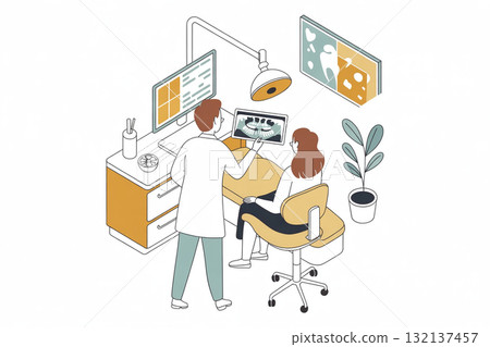 牙醫進行牙科 X 光檢查（數位 X 光診斷）的插圖 132137457