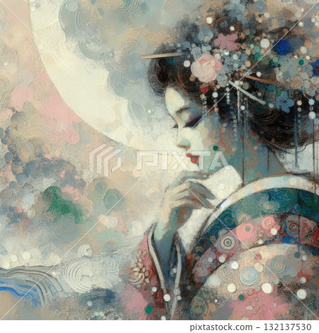 Elegant Geisha in Encaustic with Generative AI. Elegant Geisha in Encaustic with Generative AI. 132137530