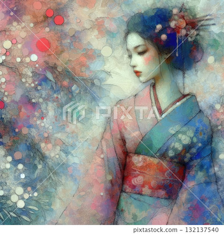 Elegant Geisha in Encaustic with Generative AI. Elegant Geisha in Encaustic with Generative AI. 132137540