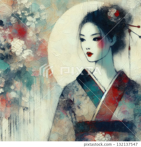 Elegant Geisha in Encaustic with Generative AI. Elegant Geisha in Encaustic with Generative AI. 132137547