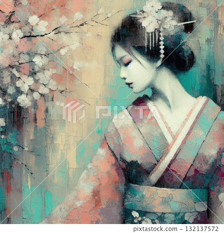 Elegant Geisha in Encaustic with Generative AI. 132137572