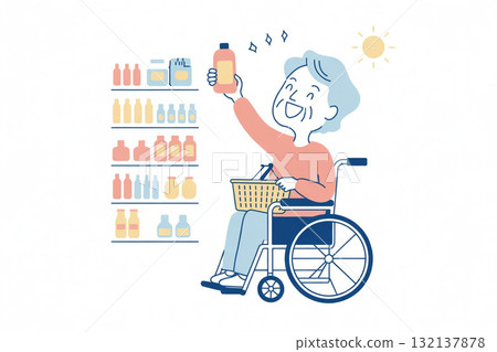 坐在輪椅上的男人在超市購物 多樣性 坐在輪椅上的男人在超市購物 多樣性 132137878