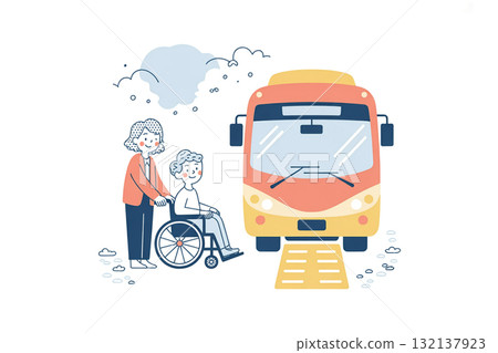 輪椅使用者登上巴士 輪椅使用者登上巴士 132137923