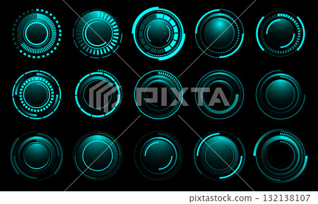 Set of sci fi blue circle user interface elements technology futuristic design modern creative on black background vector 132138107