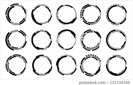 Set of sci fi black circle user interface elements technology futuristic design modern creative on white background vector Set of sci fi black circle user interface elements technology futuristic design modern creative on white background vector 132138109