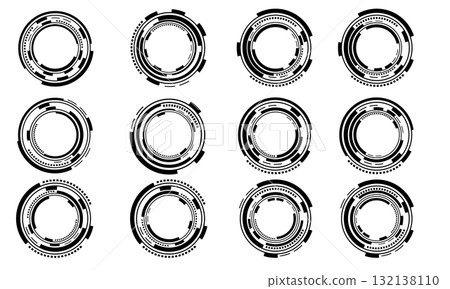 Set of sci fi black circle user interface elements technology futuristic design modern creative on white background vector Set of sci fi black circle user interface elements technology futuristic design modern creative on white background vector 132138110