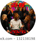 2026 - Horse entertainer stage welcomes the new year! New Year's card material that brings good fortune with laughter 132138198