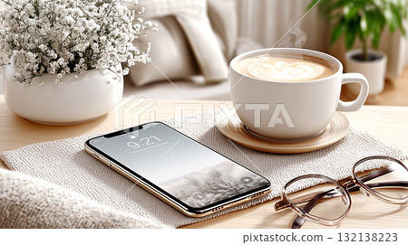 辦公桌上的鳥瞰圖,上面擺放著智慧型手機和文件 辦公桌上的鳥瞰圖,上面擺放著智慧型手機和文件 132138223