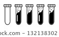 A black and white vector illustration of test tubes. Vials with blood. An empty vial outline illustration. 132138302