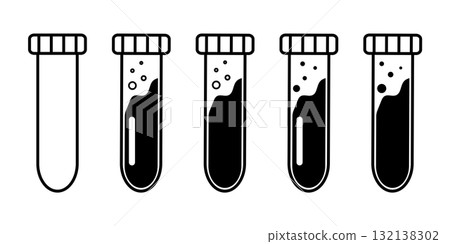 A black and white vector illustration of test tubes. Vials with blood. An empty vial outline illustration. A black and white vector illustration of test tubes. Vials with blood. An empty vial outline illustration. 132138302