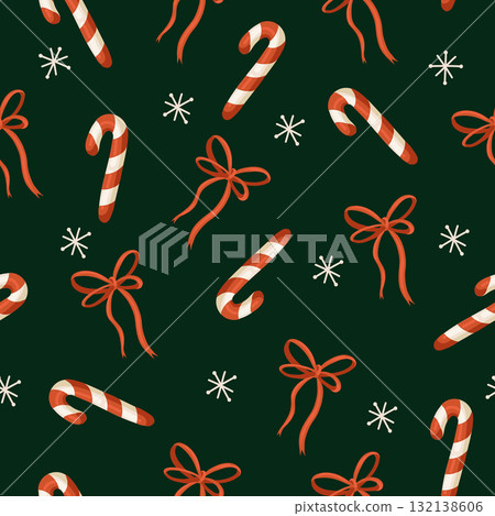Christmas candy cane bow stocking bell flower star lollipop festive decoration vector isolated pattern Christmas candy cane bow stocking bell flower star lollipop festive decoration vector isolated pattern 132138606