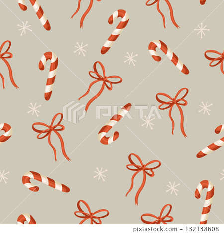 Christmas candy cane bow stocking bell flower star lollipop festive decoration vector isolated pattern Christmas candy cane bow stocking bell flower star lollipop festive decoration vector isolated pattern 132138608
