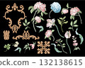 Victorian floral hydrangea and baroque elements isolated. Vector 132138615