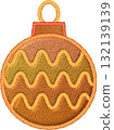 Festive embroidery patch with detailed stitch design of christmas ornament decoration. 132139139