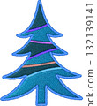 Festive christmas tree embroidery patch with glowing blue stitch. joyful neon decoration for holiday season 132139141