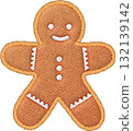 Happy gingerbread man embroidery patch with detailed stitch work. cheerful and festive Christmas craft decoration 132139142