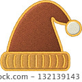 Festive brown christmas hat embroidery patch showing detailed stitch work cozy and warm holiday accessory design 132139143