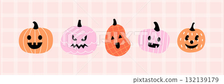 Cute Halloween Pumpkins Vector Illustration with Pastel Minimal Design Cute Halloween Pumpkins Vector Illustration with Pastel Minimal Design 132139179