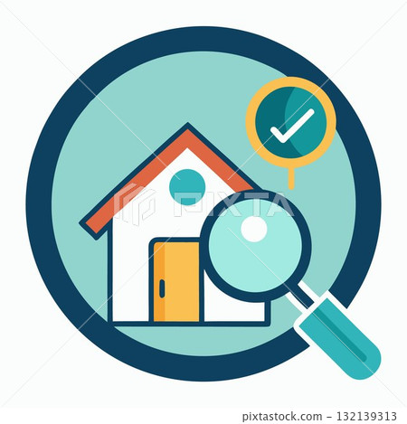 House with magnifying glass image. House inspection. Flat vector illustration 132139313