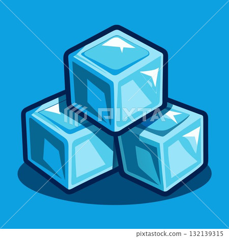 Stack of cartoon ice cubes with cracks. Cartoon vector illustration 132139315
