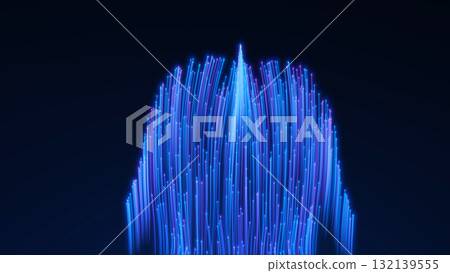 Blue and purple glowing fiber lines forming smooth curved motion. Abstract digital wave texture with luminous depth. 132139555