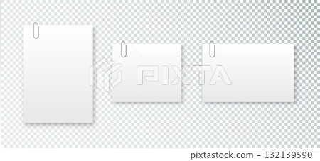 Blank paper sheet in A4 format on transparent background. Notebook page, document with steel paper clip. Vector Blank paper sheet in A4 format on transparent background. Notebook page, document with steel paper clip. Vector 132139590
