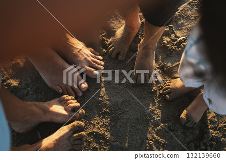 Sandy Feet of Family Gathering at the Beach Sandy Feet of Family Gathering at the Beach 132139660