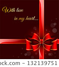 Poster or banner with love. A present red bow. Happy Valentine's Day with red bow. Vector illustration design 132139751