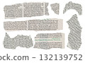 Torn French Newspaper Pieces Isolated on Transparent Background 132139752