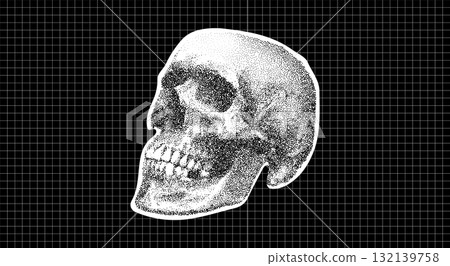 Skull Patch on Black Centimetre Paper Background. Halloween Gothic Design Element 132139758